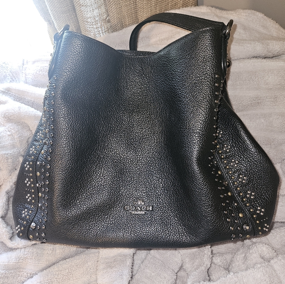 Coach Black Pebbled Leather Hobo with Stud Details